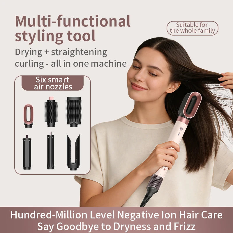1700W 6-in-1 professional multifunctional hair dryer hot and cold air brush curling iron straightener salon grade fast drying