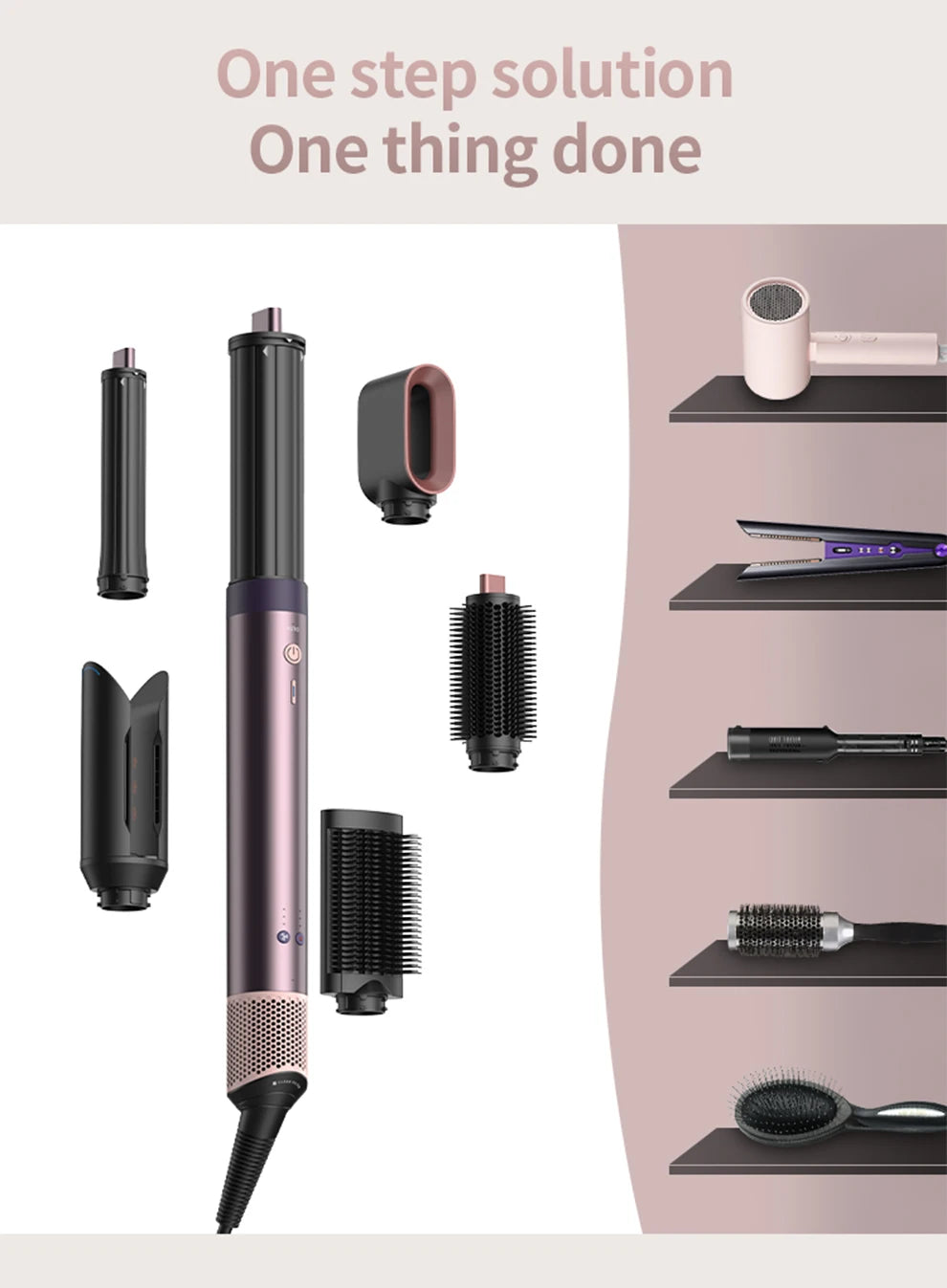 1700W 6-in-1 professional multifunctional hair dryer hot and cold air brush curling iron straightener salon grade fast drying