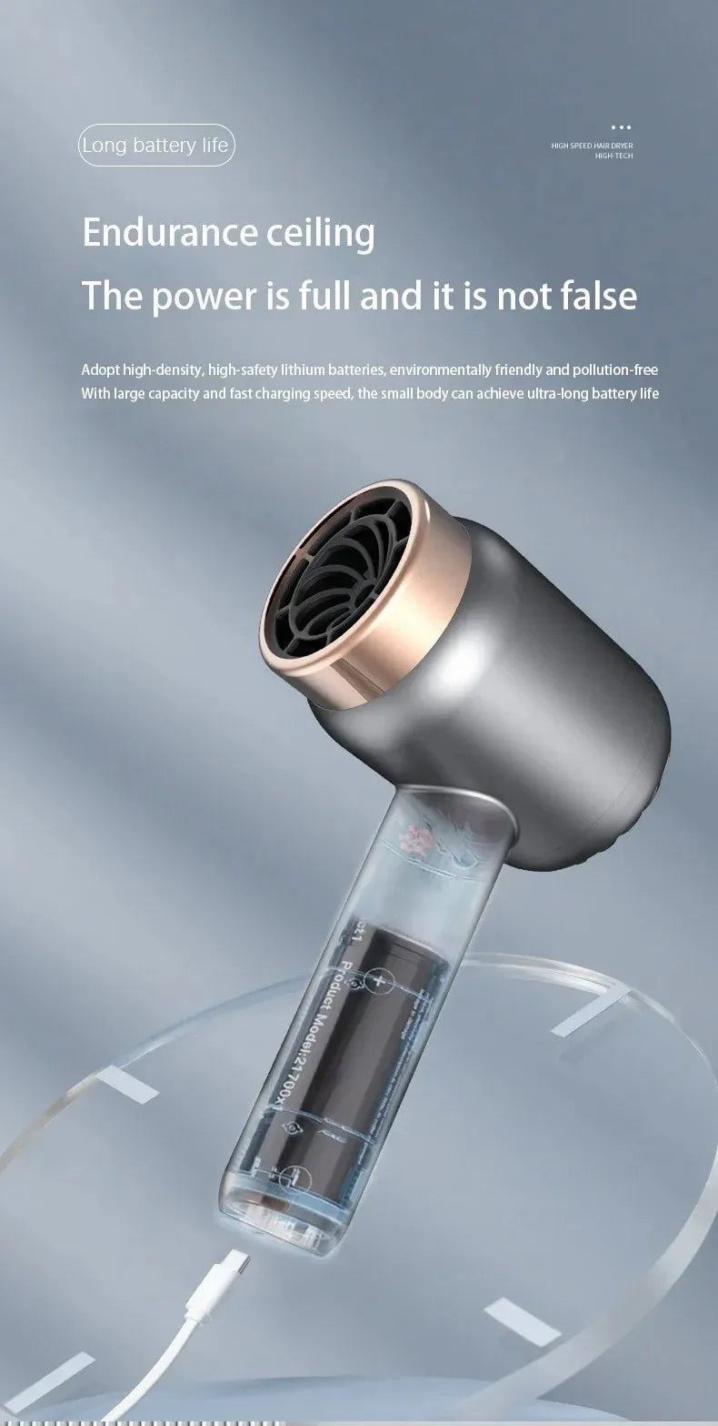 Hair Dryer Charging Portable USB Rechargeable Hairdryer High-Power Home Quick-Dry Hair Salon Travel Blow Dryer