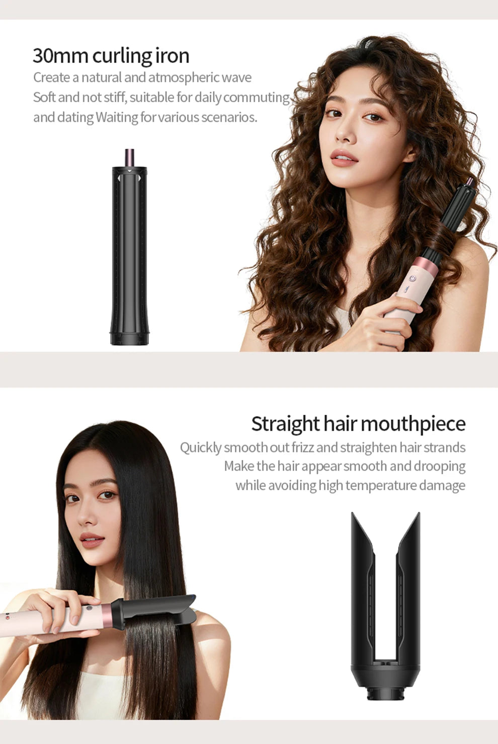 1700W 6-in-1 professional multifunctional hair dryer hot and cold air brush curling iron straightener salon grade fast drying