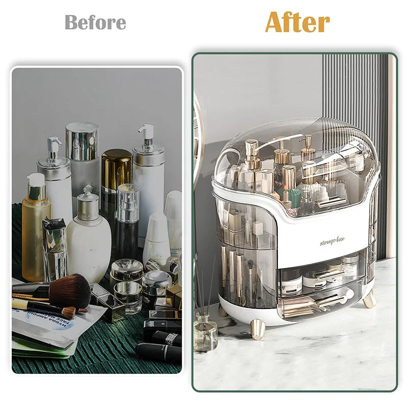 Cosmetic Storage Box with Lid and Drawers, Countertop Makeup Organizer Case, Waterproof & Dustproof Cosmetics Rack