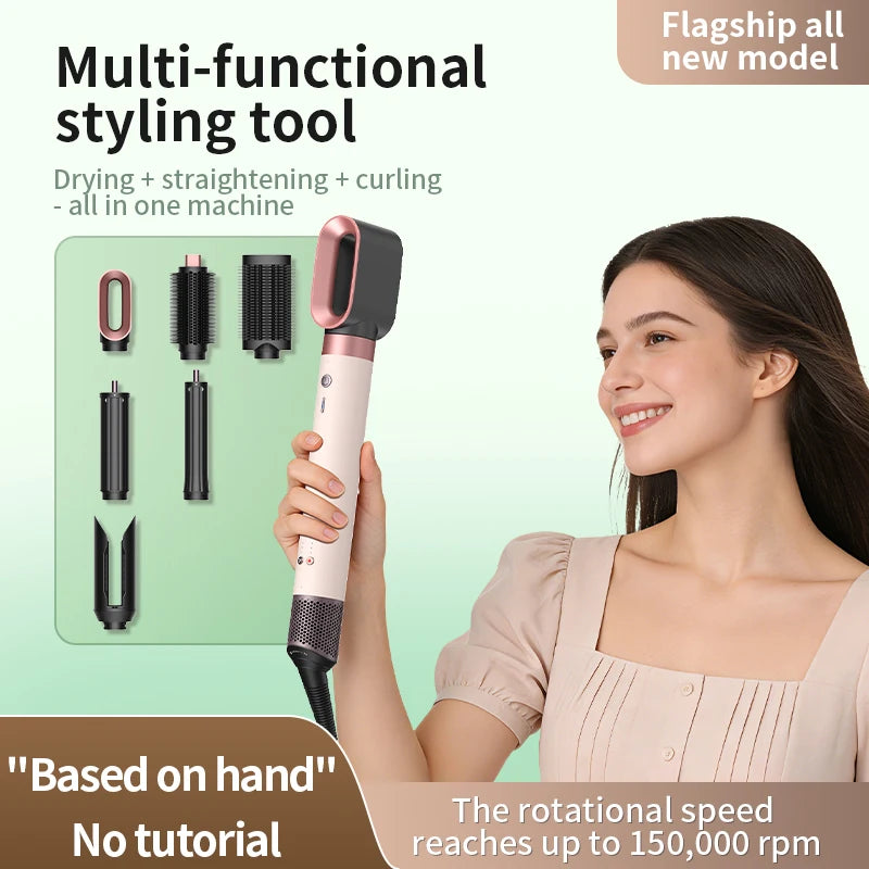 1700W 6-in-1 professional multifunctional hair dryer hot and cold air brush curling iron straightener salon grade fast drying