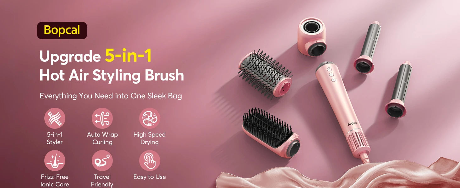 5 in 1 Hair Dryer, Air Wrap Styler with Travel Bag-Frizz-Free Auto Wrap Curler, Straightening for Hair Styling, No Heat Damage