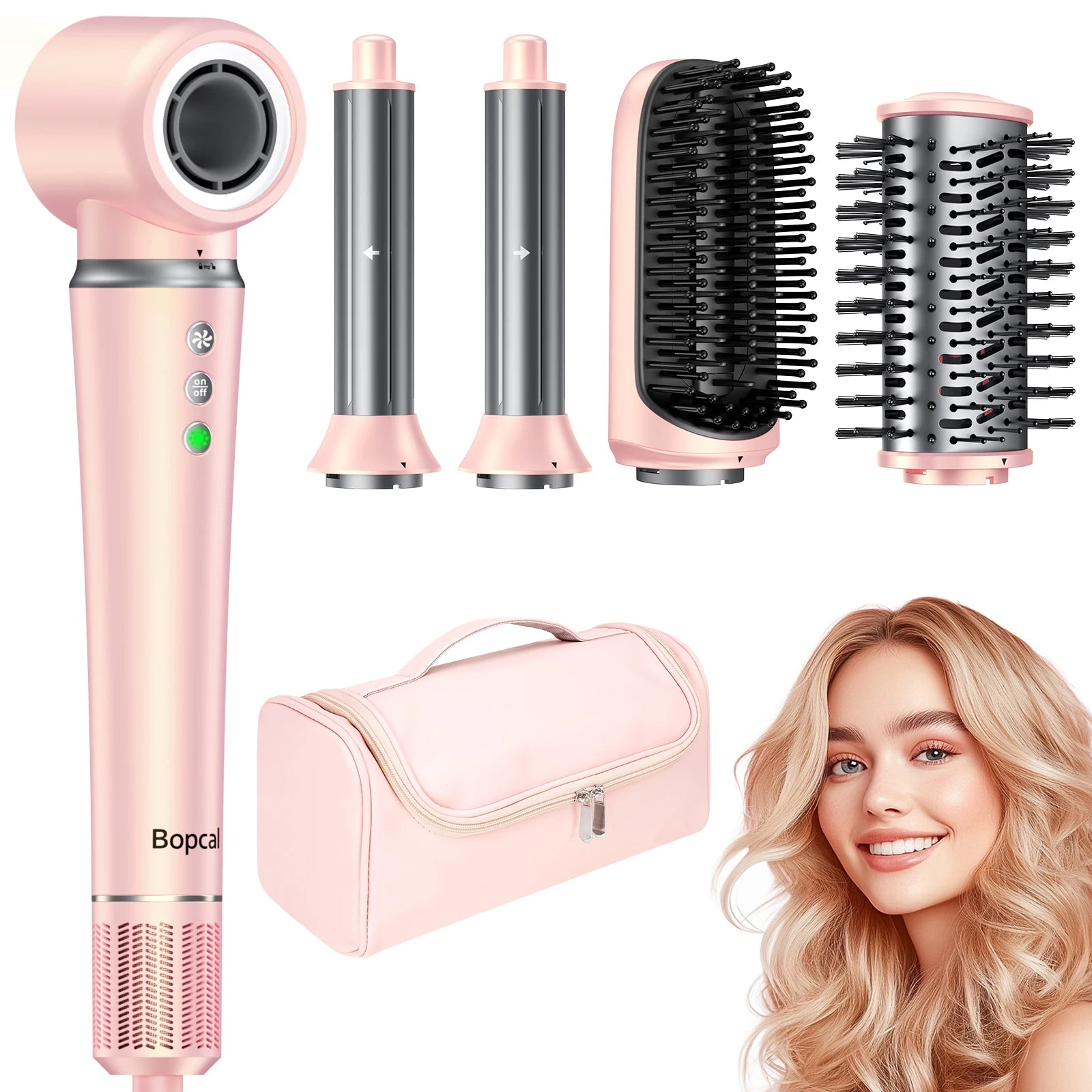 5 in 1 Hair Dryer, Air Wrap Styler with Travel Bag-Frizz-Free Auto Wrap Curler, Straightening for Hair Styling, No Heat Damage