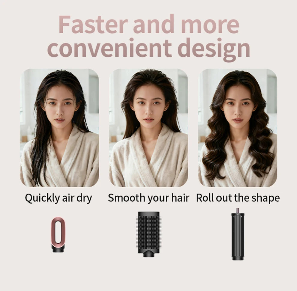 1700W 6-in-1 professional multifunctional hair dryer hot and cold air brush curling iron straightener salon grade fast drying