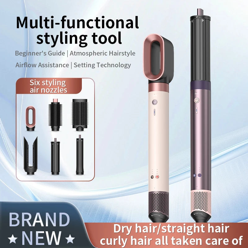 1700W 6-in-1 professional multifunctional hair dryer hot and cold air brush curling iron straightener salon grade fast drying