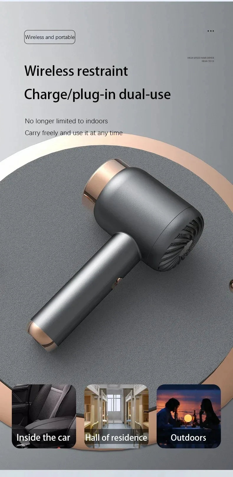 Hair Dryer Charging Portable USB Rechargeable Hairdryer High-Power Home Quick-Dry Hair Salon Travel Blow Dryer