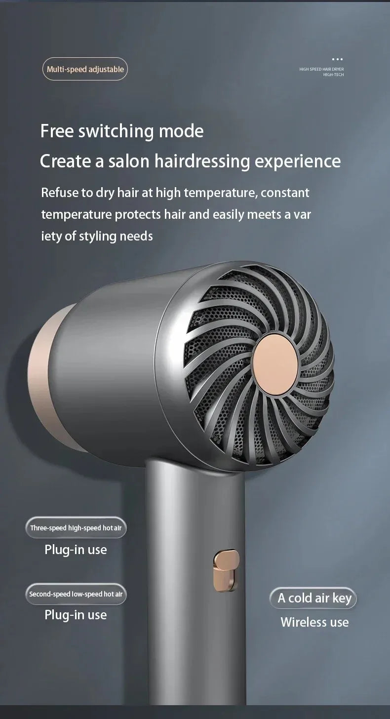 Hair Dryer Charging Portable USB Rechargeable Hairdryer High-Power Home Quick-Dry Hair Salon Travel Blow Dryer