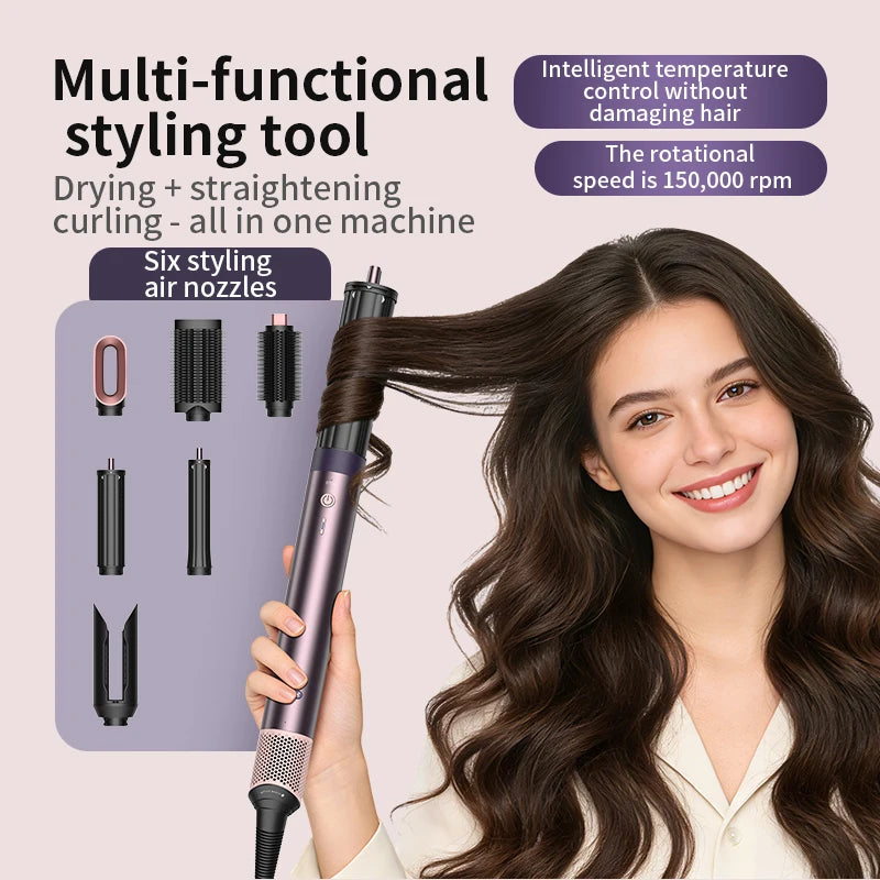 1700W 6-in-1 professional multifunctional hair dryer hot and cold air brush curling iron straightener salon grade fast drying