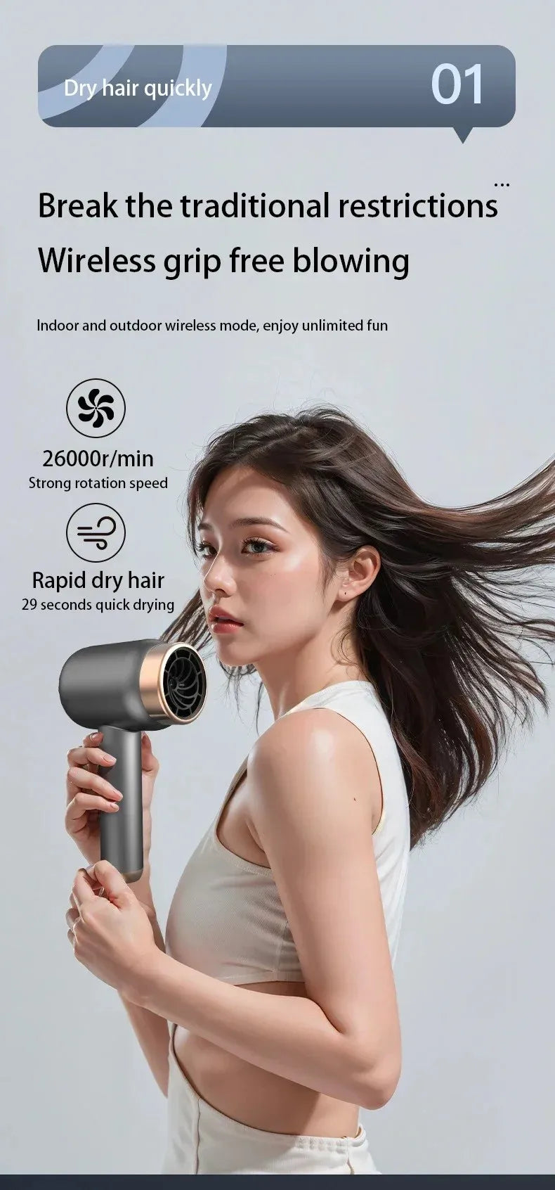 Hair Dryer Charging Portable USB Rechargeable Hairdryer High-Power Home Quick-Dry Hair Salon Travel Blow Dryer