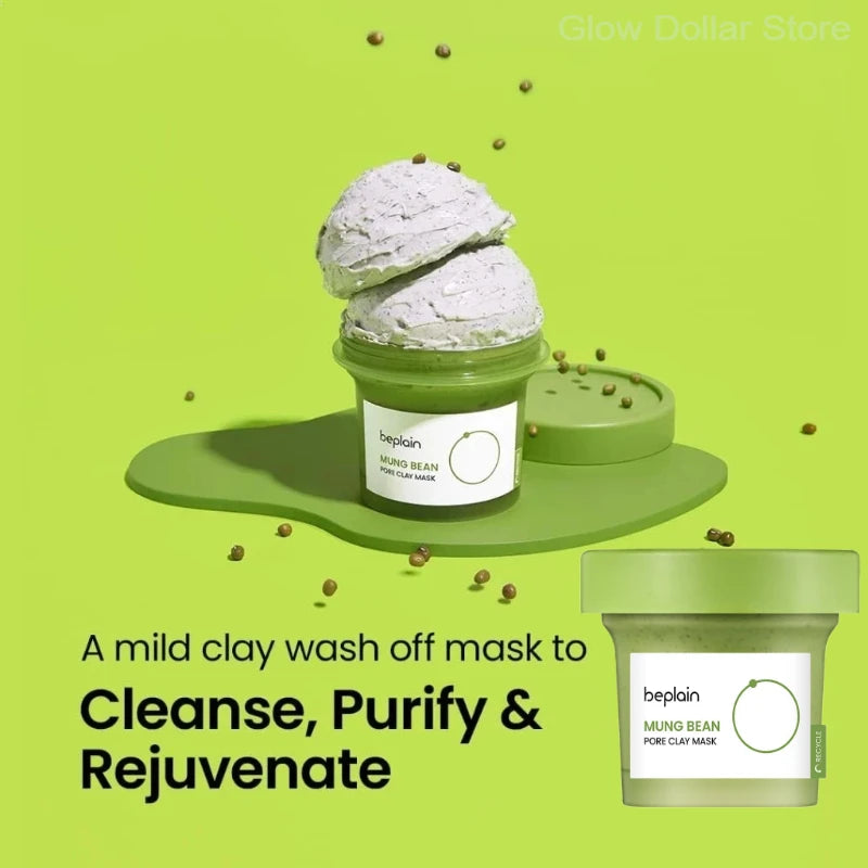 Korean Skincare Products BEPLAIN Mung Bean Pore Serum,Deep Cleansing Foam,facial Pore Remover Clay Mask and Makeup Remover Oil