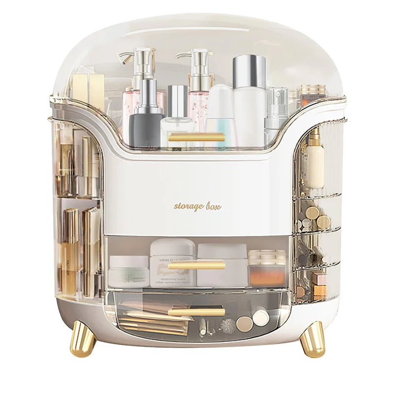 Cosmetic Storage Box with Lid and Drawers, Countertop Makeup Organizer Case, Waterproof & Dustproof Cosmetics Rack