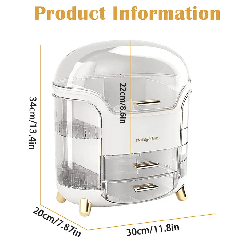 Cosmetic Storage Box with Lid and Drawers, Countertop Makeup Organizer Case, Waterproof & Dustproof Cosmetics Rack