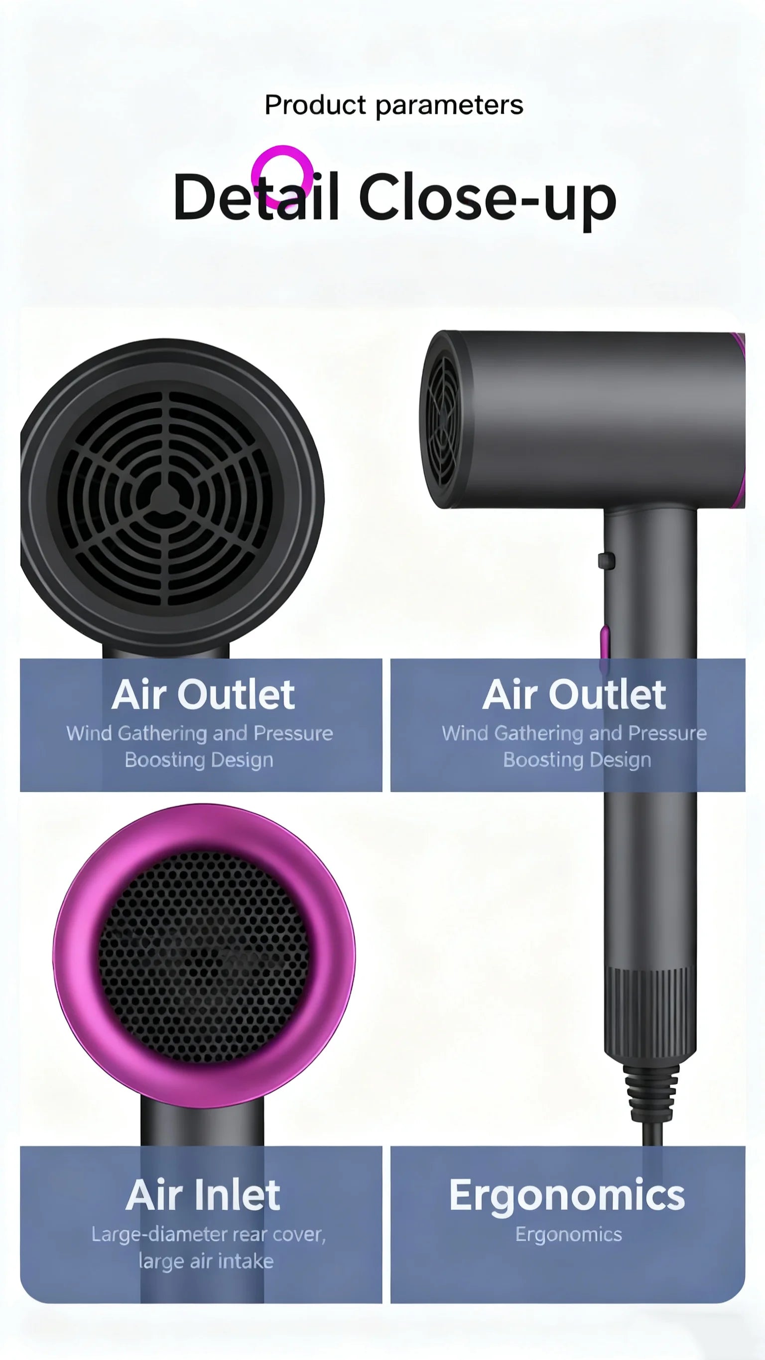 Home Use High Power Hair Dryer with Cold And Hot Air Blue Light Negative Ion Student Dormitory Hair Blower No Damage to Hair