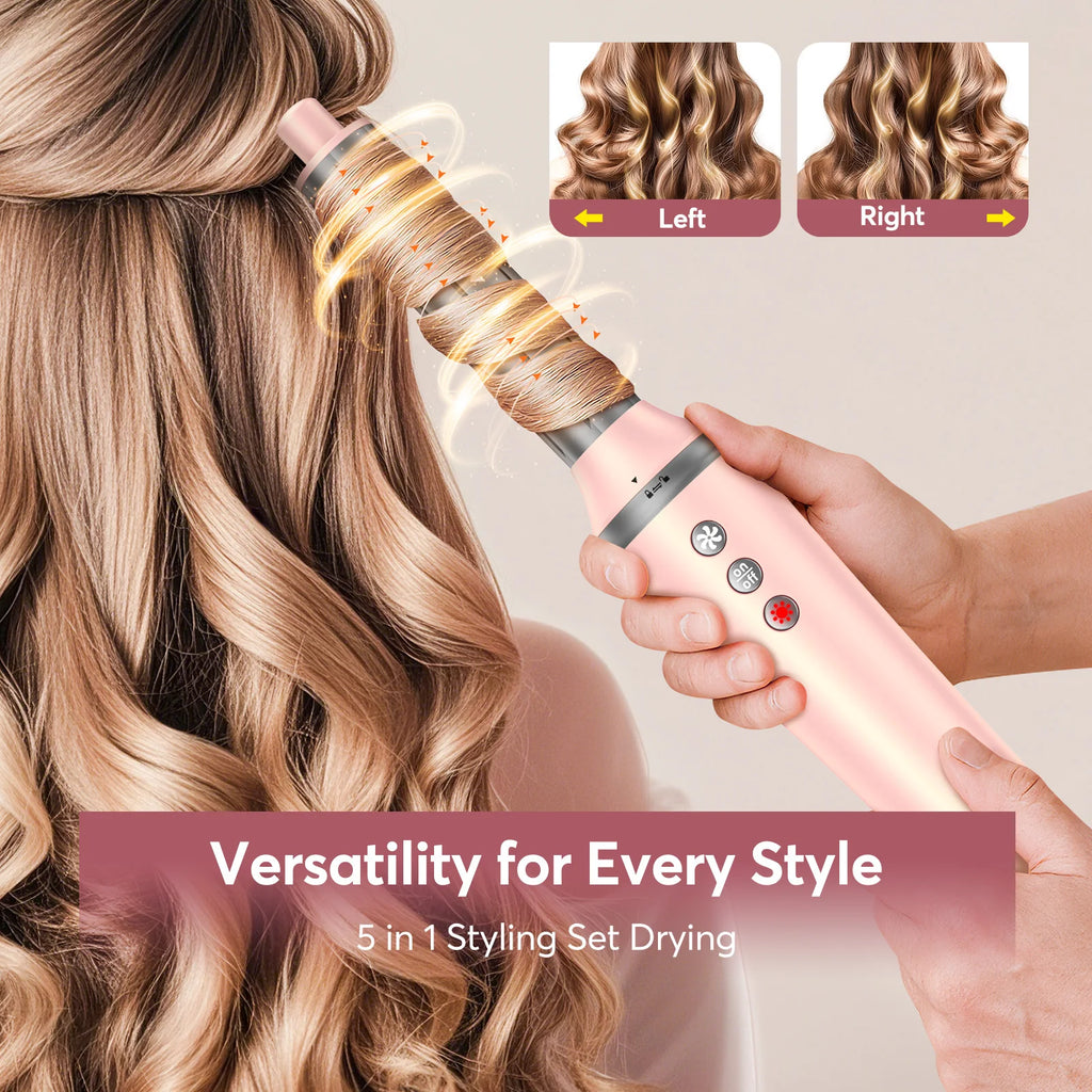 5 in 1 Hair Dryer, Air Wrap Styler with Travel Bag-Frizz-Free Auto Wrap Curler, Straightening for Hair Styling, No Heat Damage