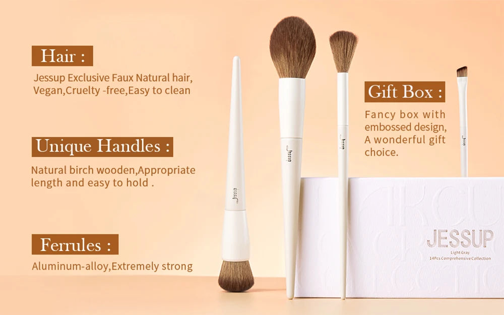 Jessup Makeup Brushes 14pc Makeup Brush set Synthetic Foundation Brush Powder Contour Eyeshadow Liner Blending Highlight T329