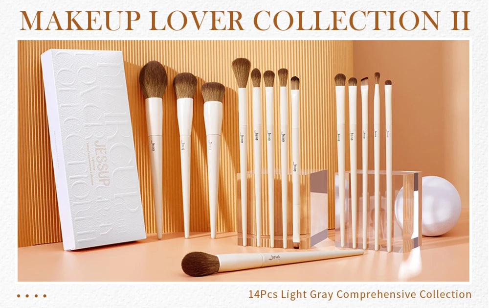 Jessup Makeup Brushes 14pc Makeup Brush set Synthetic Foundation Brush Powder Contour Eyeshadow Liner Blending Highlight T329